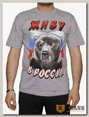 Футболка мужская принт "Живу в России" серый