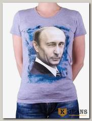 Футболка женская принт "Путин-подмигнул" серый меланж