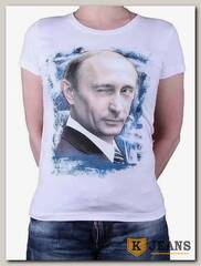 Футболка женская принт "Путин-подмигнул" белый"