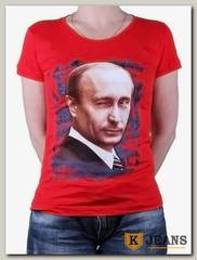 Футболка женская принт "Путин-подмигнул" красный