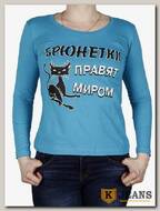 Лонгслив женский принт "Брюнетки правят миром" бирюза