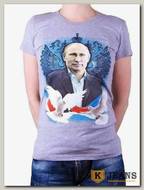 Футболка женская принт "Путин-голуби" серый меланж